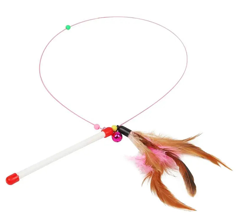 2pc Cat Toy Stick Feather Wand With Bell Mouse Cage Toys Plastic Artificial Colorful Cat Teaser Toy Pet Supplies Random Color