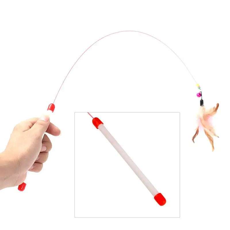2pc Cat Toy Stick Feather Wand With Bell Mouse Cage Toys Plastic Artificial Colorful Cat Teaser Toy Pet Supplies Random Color