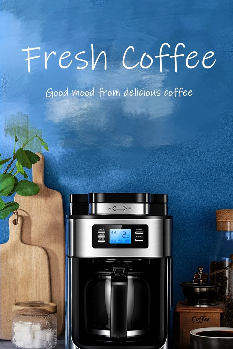 Fully automatic American coffee machine,Coffee beans or powder can be used,Electric grinding drip coffee machine 2-in-1