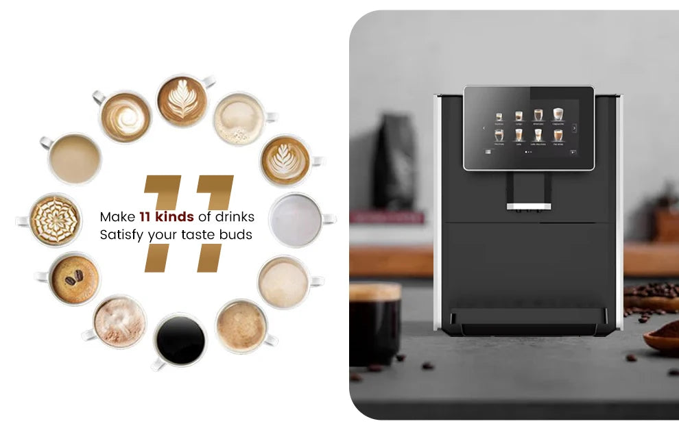 Mcilpoog CM1001-7" colorfAutomatic Espresso Machine with Milk Frother, 11 Flavors for Home & Office