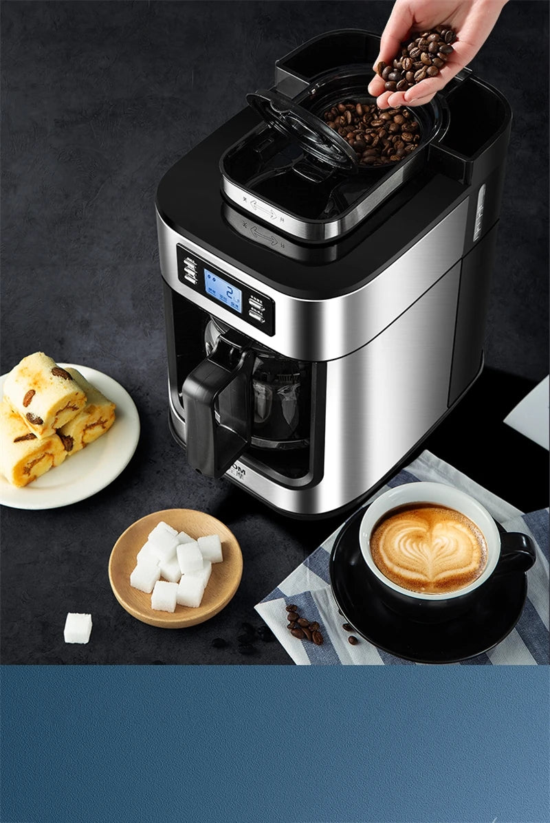 Fully automatic American coffee machine,Coffee beans or powder can be used,Electric grinding drip coffee machine 2-in-1