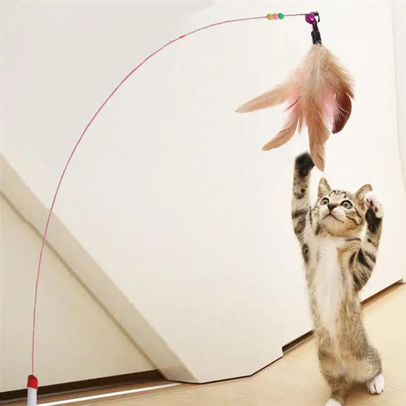 2pc Cat Toy Stick Feather Wand With Bell Mouse Cage Toys Plastic Artificial Colorful Cat Teaser Toy Pet Supplies Random Color
