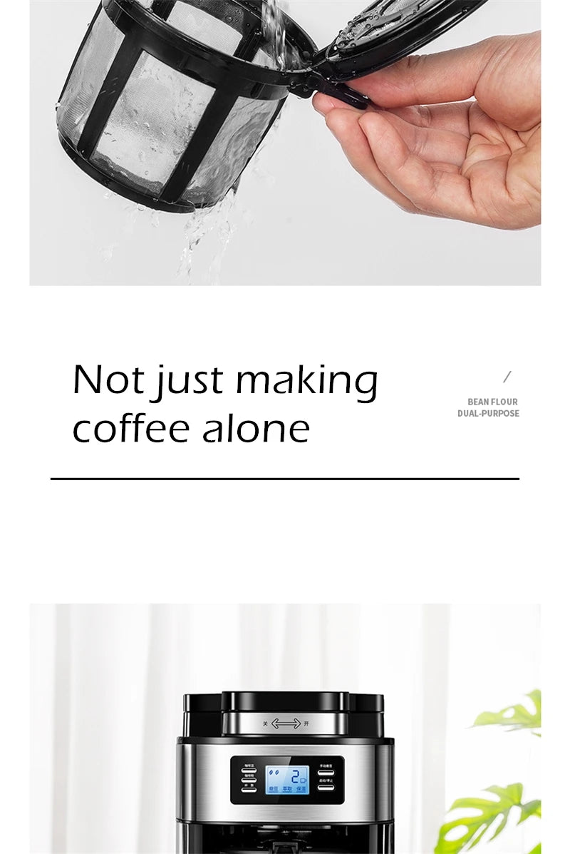 Fully automatic American coffee machine,Coffee beans or powder can be used,Electric grinding drip coffee machine 2-in-1