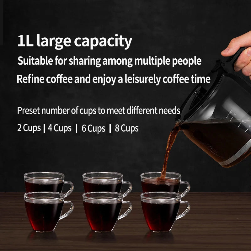 Fully automatic American coffee machine,Coffee beans or powder can be used,Electric grinding drip coffee machine 2-in-1