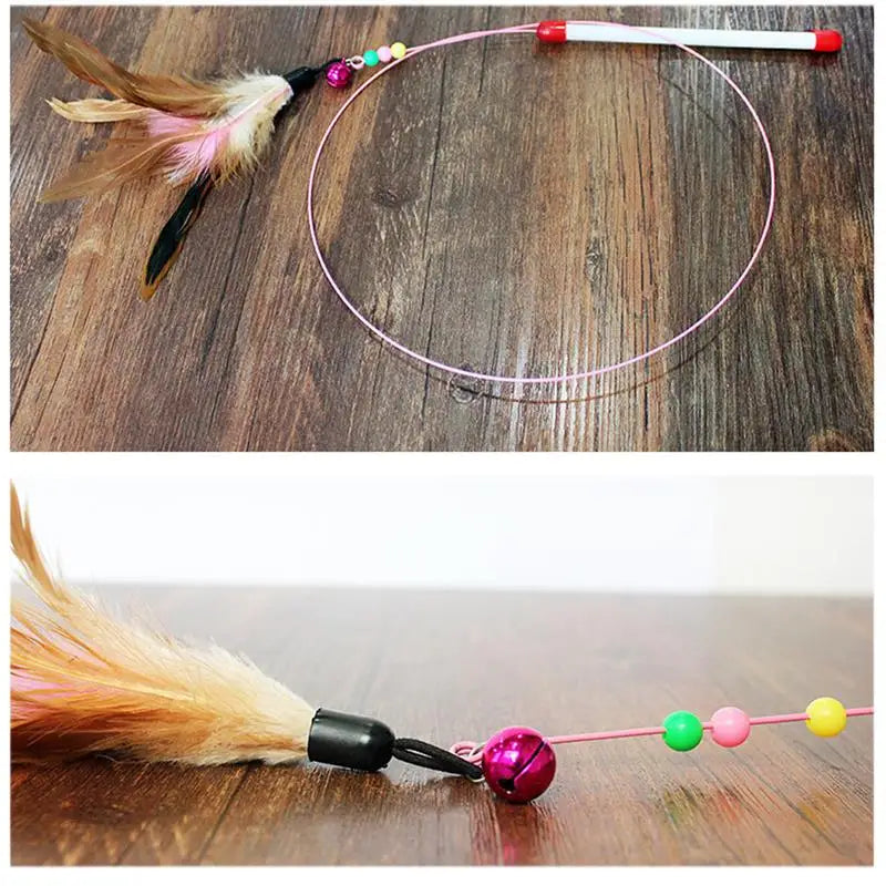 2pc Cat Toy Stick Feather Wand With Bell Mouse Cage Toys Plastic Artificial Colorful Cat Teaser Toy Pet Supplies Random Color