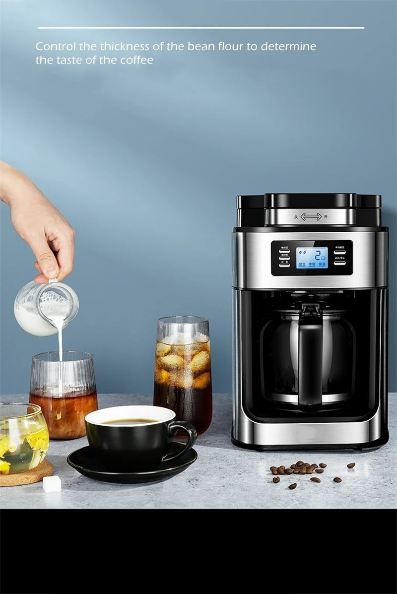 Fully automatic American coffee machine,Coffee beans or powder can be used,Electric grinding drip coffee machine 2-in-1