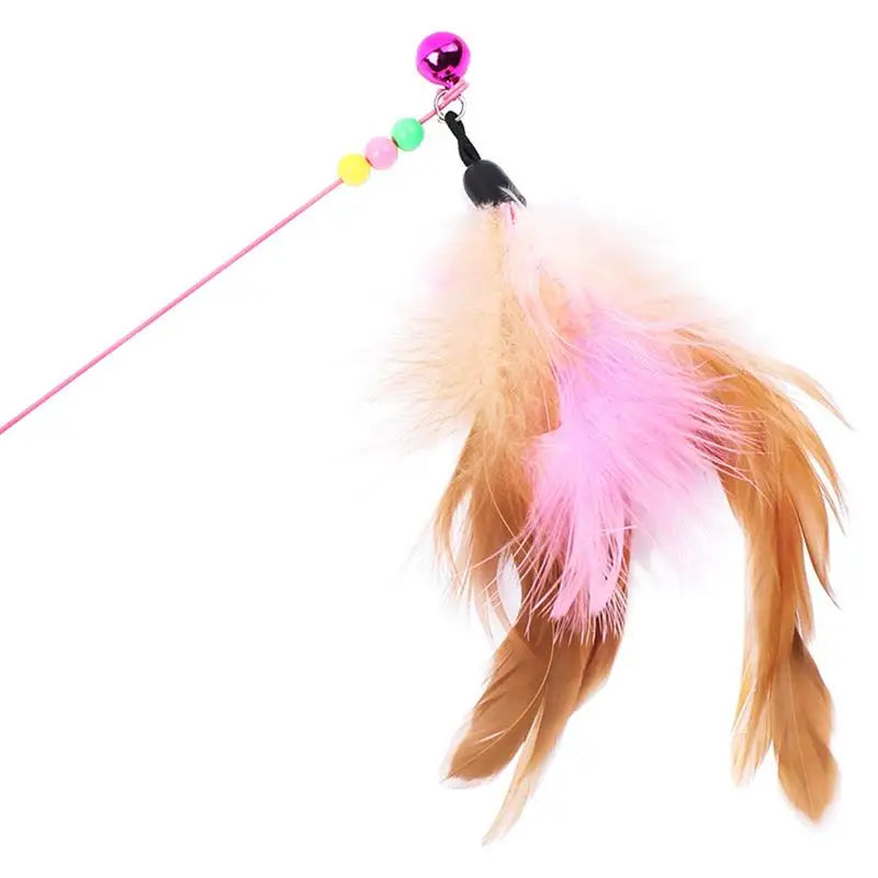 2pc Cat Toy Stick Feather Wand With Bell Mouse Cage Toys Plastic Artificial Colorful Cat Teaser Toy Pet Supplies Random Color