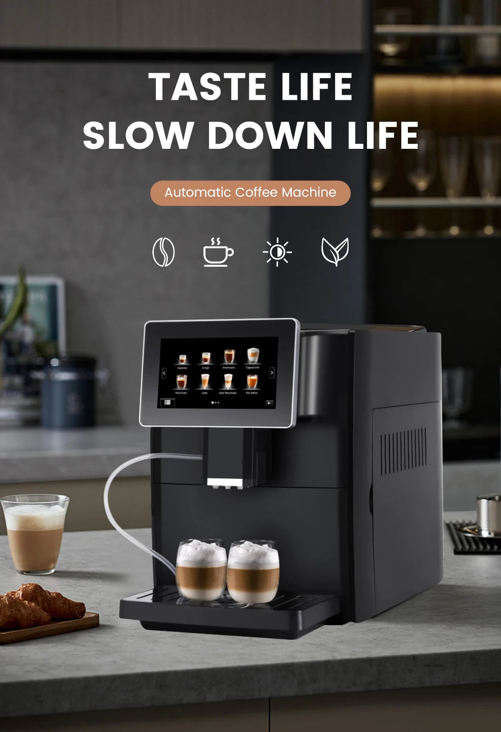 Mcilpoog CM1001-7" colorfAutomatic Espresso Machine with Milk Frother, 11 Flavors for Home & Office