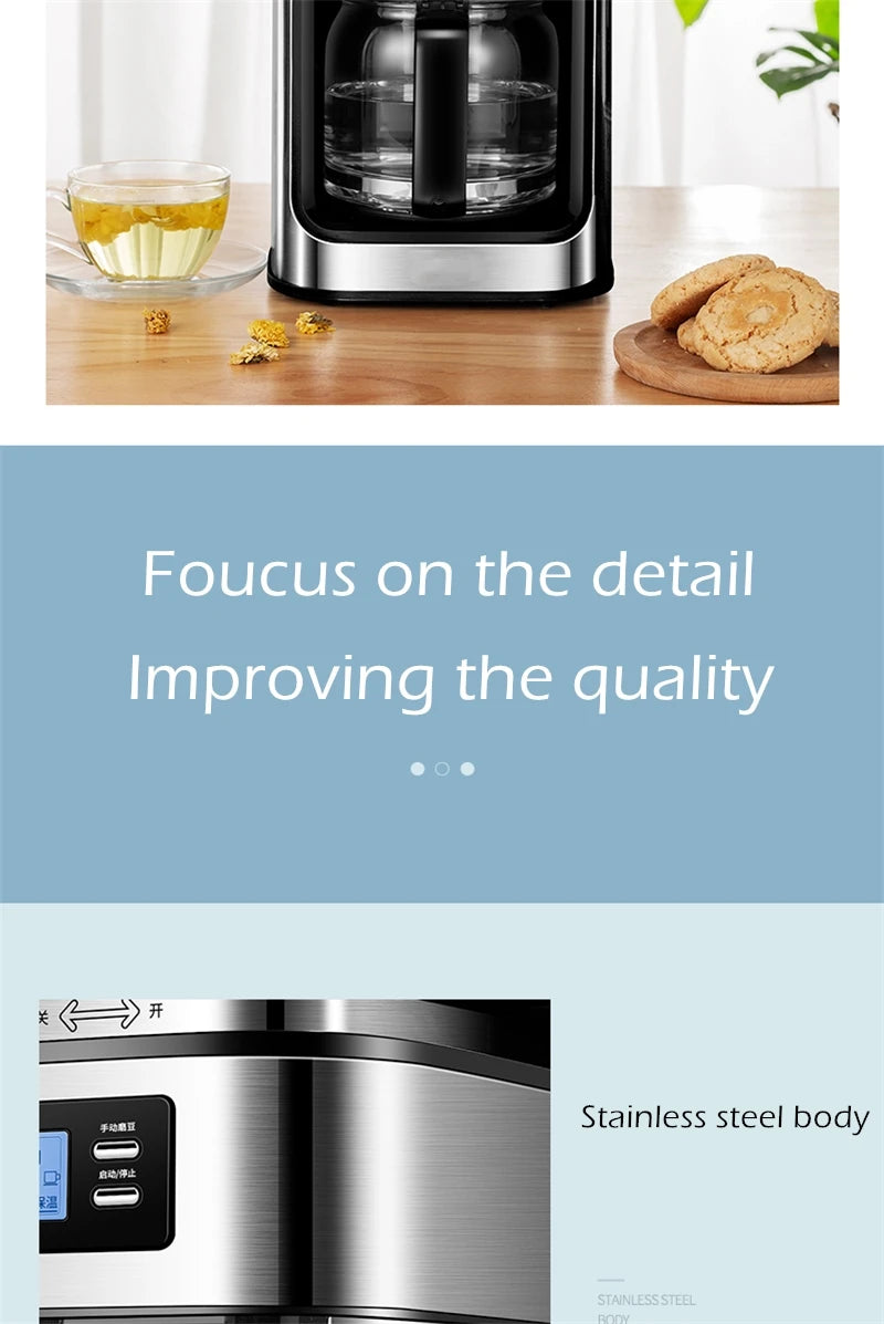 Fully automatic American coffee machine,Coffee beans or powder can be used,Electric grinding drip coffee machine 2-in-1