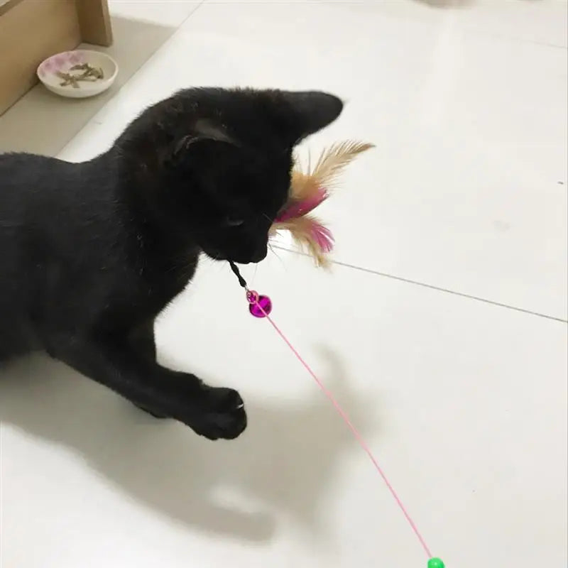 2pc Cat Toy Stick Feather Wand With Bell Mouse Cage Toys Plastic Artificial Colorful Cat Teaser Toy Pet Supplies Random Color