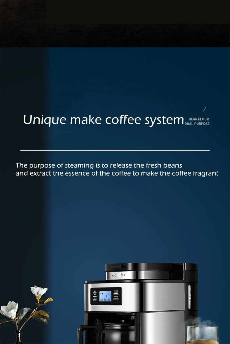 Fully automatic American coffee machine,Coffee beans or powder can be used,Electric grinding drip coffee machine 2-in-1
