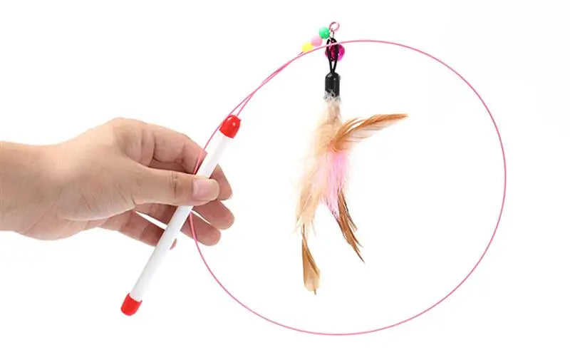 2pc Cat Toy Stick Feather Wand With Bell Mouse Cage Toys Plastic Artificial Colorful Cat Teaser Toy Pet Supplies Random Color