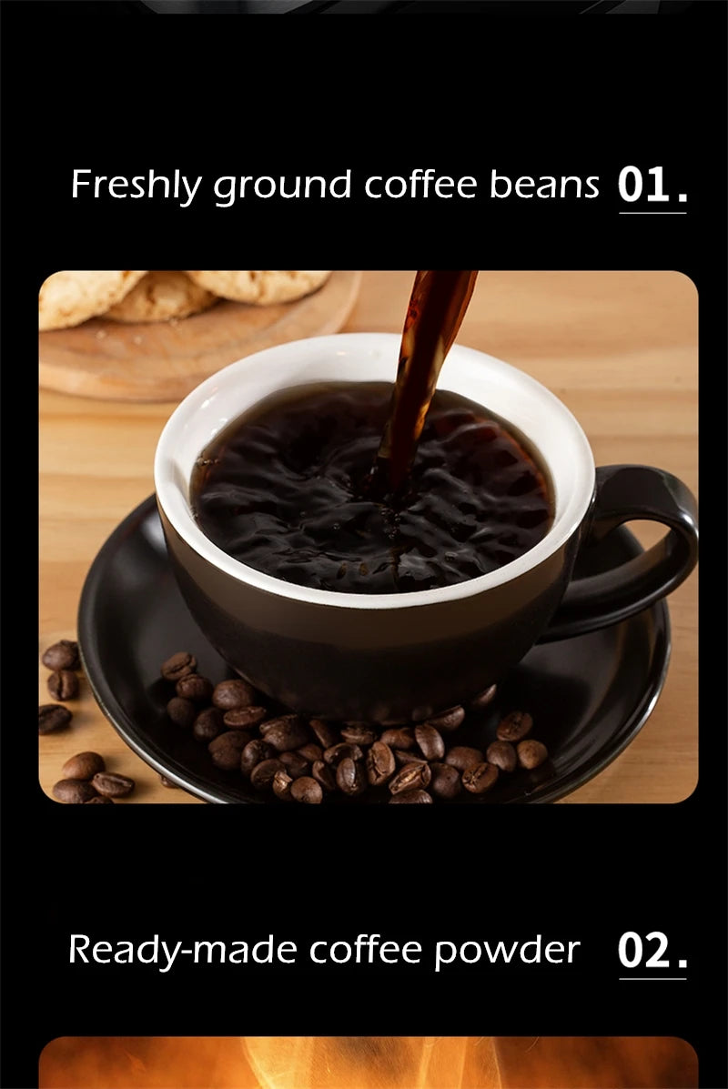 Fully automatic American coffee machine,Coffee beans or powder can be used,Electric grinding drip coffee machine 2-in-1