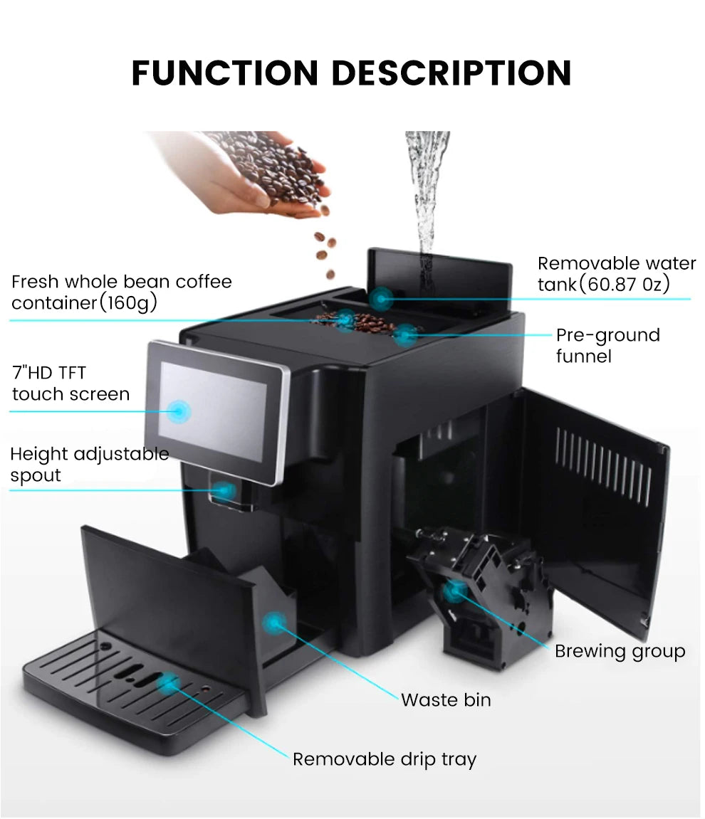 Mcilpoog CM1001-7" colorfAutomatic Espresso Machine with Milk Frother, 11 Flavors for Home & Office