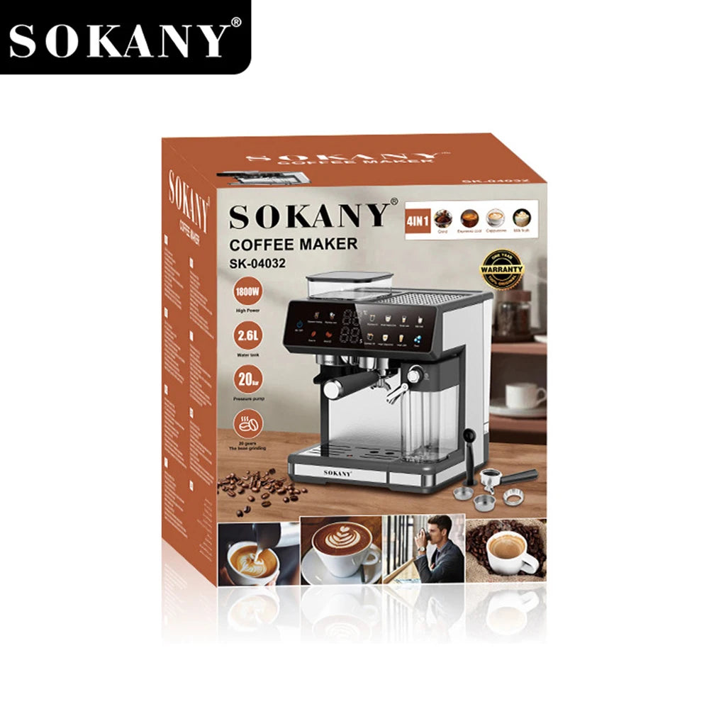 Espresso and Cappuccino Coffee Machine - 20 Bar Double Boiler Latte Coffee Maker, 4 in 1 Multifunction with LED Touch Controls