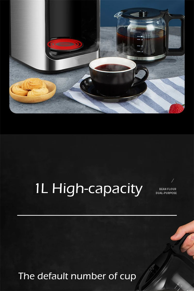 Fully automatic American coffee machine,Coffee beans or powder can be used,Electric grinding drip coffee machine 2-in-1