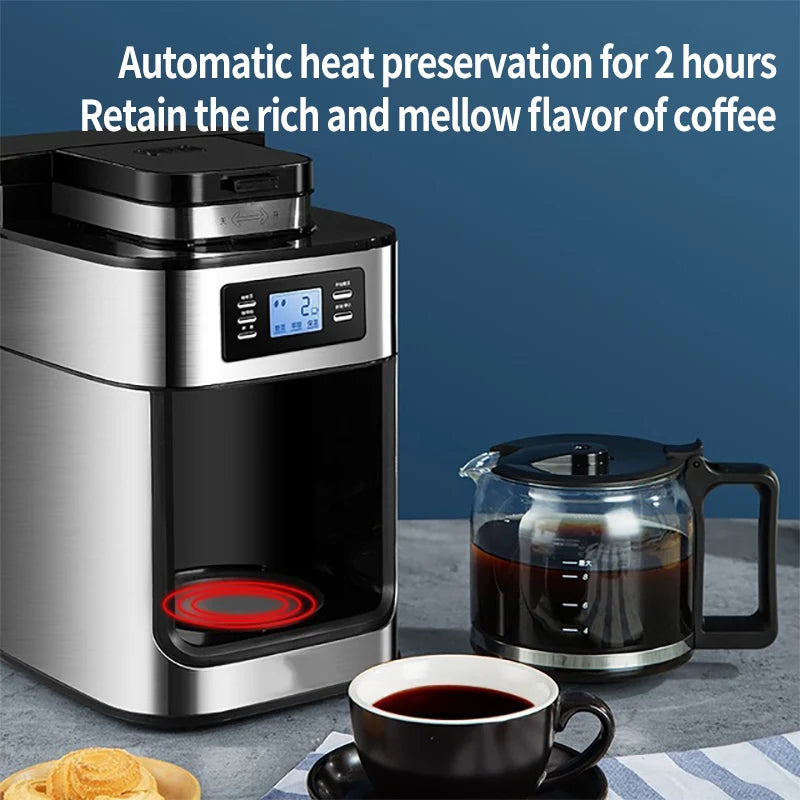 Fully automatic American coffee machine,Coffee beans or powder can be used,Electric grinding drip coffee machine 2-in-1