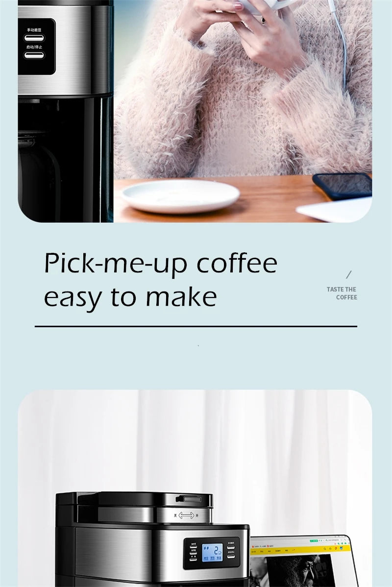 Fully automatic American coffee machine,Coffee beans or powder can be used,Electric grinding drip coffee machine 2-in-1