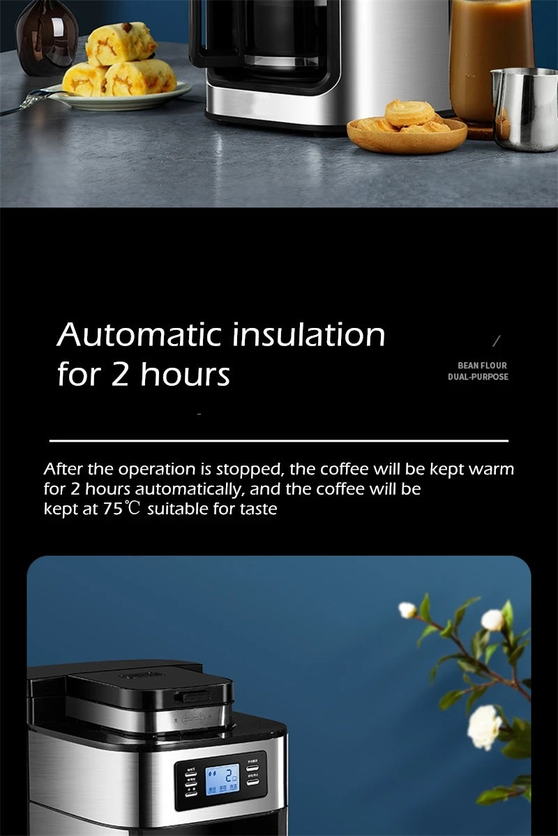 Fully automatic American coffee machine,Coffee beans or powder can be used,Electric grinding drip coffee machine 2-in-1