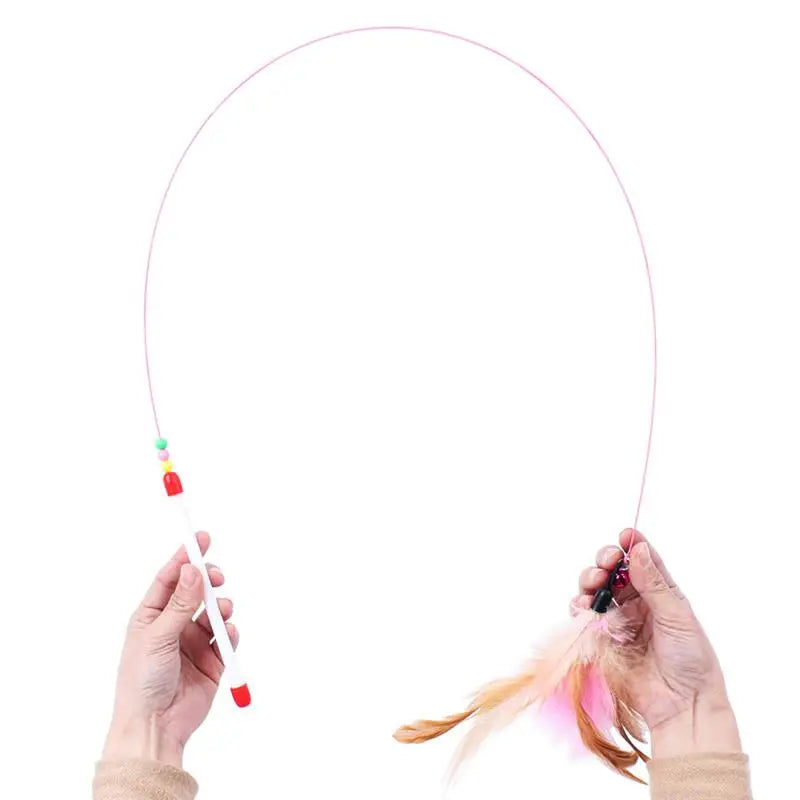 2pc Cat Toy Stick Feather Wand With Bell Mouse Cage Toys Plastic Artificial Colorful Cat Teaser Toy Pet Supplies Random Color