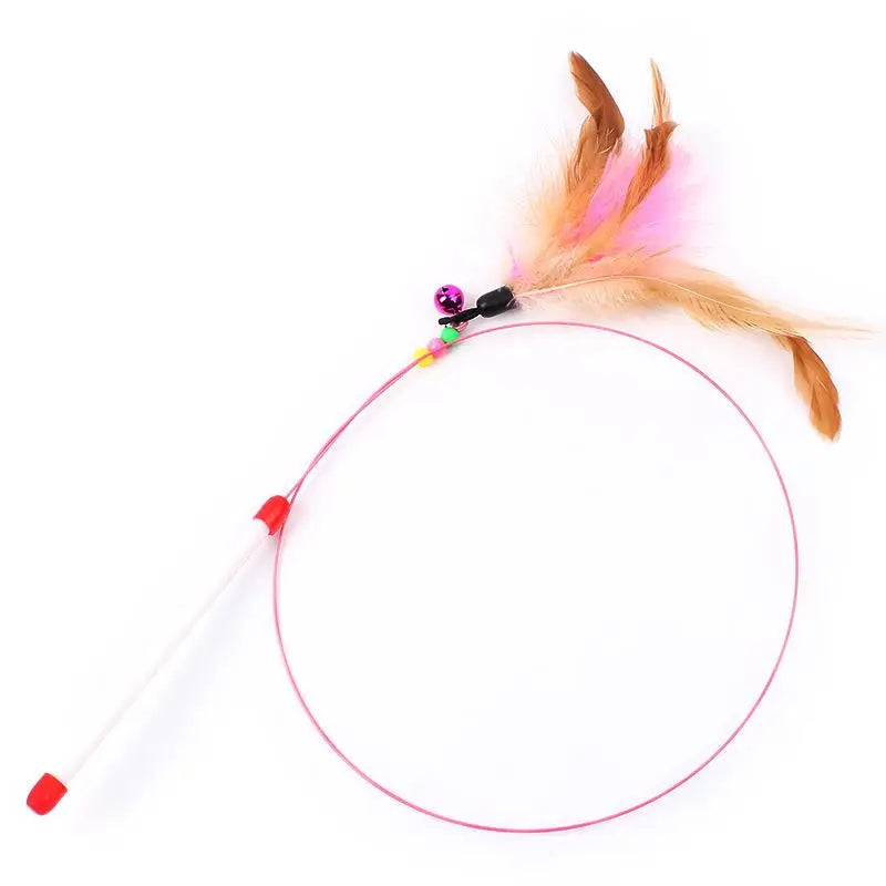 2pc Cat Toy Stick Feather Wand With Bell Mouse Cage Toys Plastic Artificial Colorful Cat Teaser Toy Pet Supplies Random Color