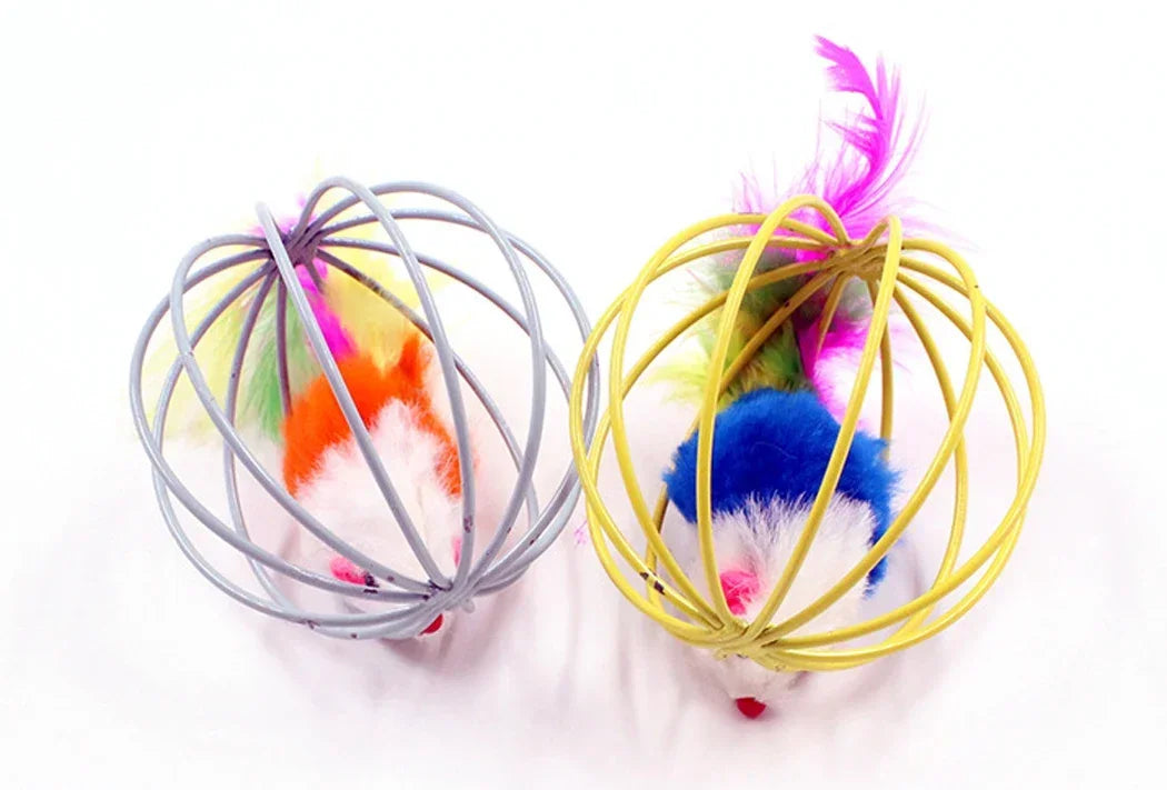 2pc Cat Toy Stick Feather Wand With Bell Mouse Cage Toys Plastic Artificial Colorful Cat Teaser Toy Pet Supplies Random Color
