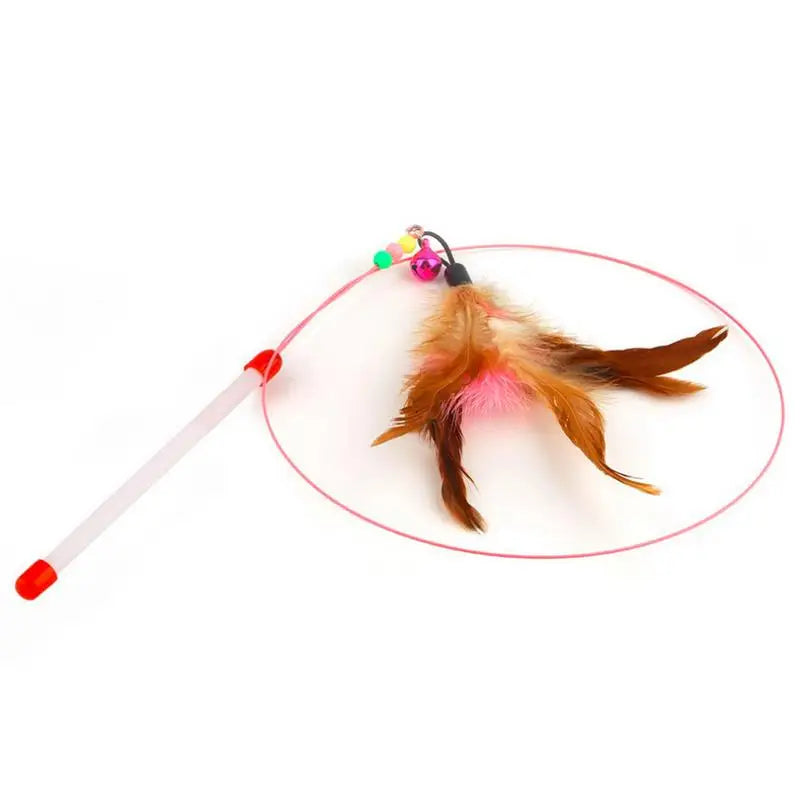 2pc Cat Toy Stick Feather Wand With Bell Mouse Cage Toys Plastic Artificial Colorful Cat Teaser Toy Pet Supplies Random Color