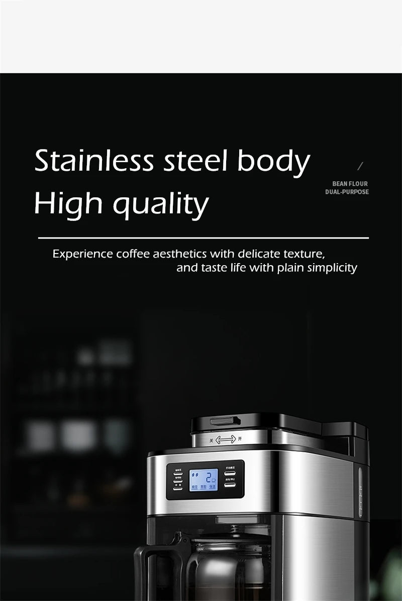 Fully automatic American coffee machine,Coffee beans or powder can be used,Electric grinding drip coffee machine 2-in-1