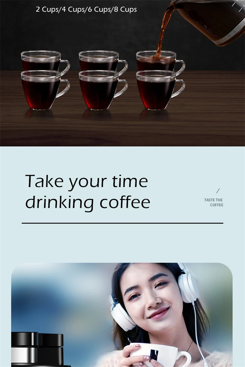 Fully automatic American coffee machine,Coffee beans or powder can be used,Electric grinding drip coffee machine 2-in-1