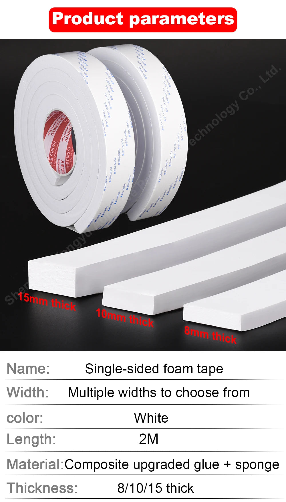 EVA Foam Tape Self-adhesive Shockproof Moisture Proof Preservative Single Sided Tape Seal Friction Protection Foam Adhesive Tape
