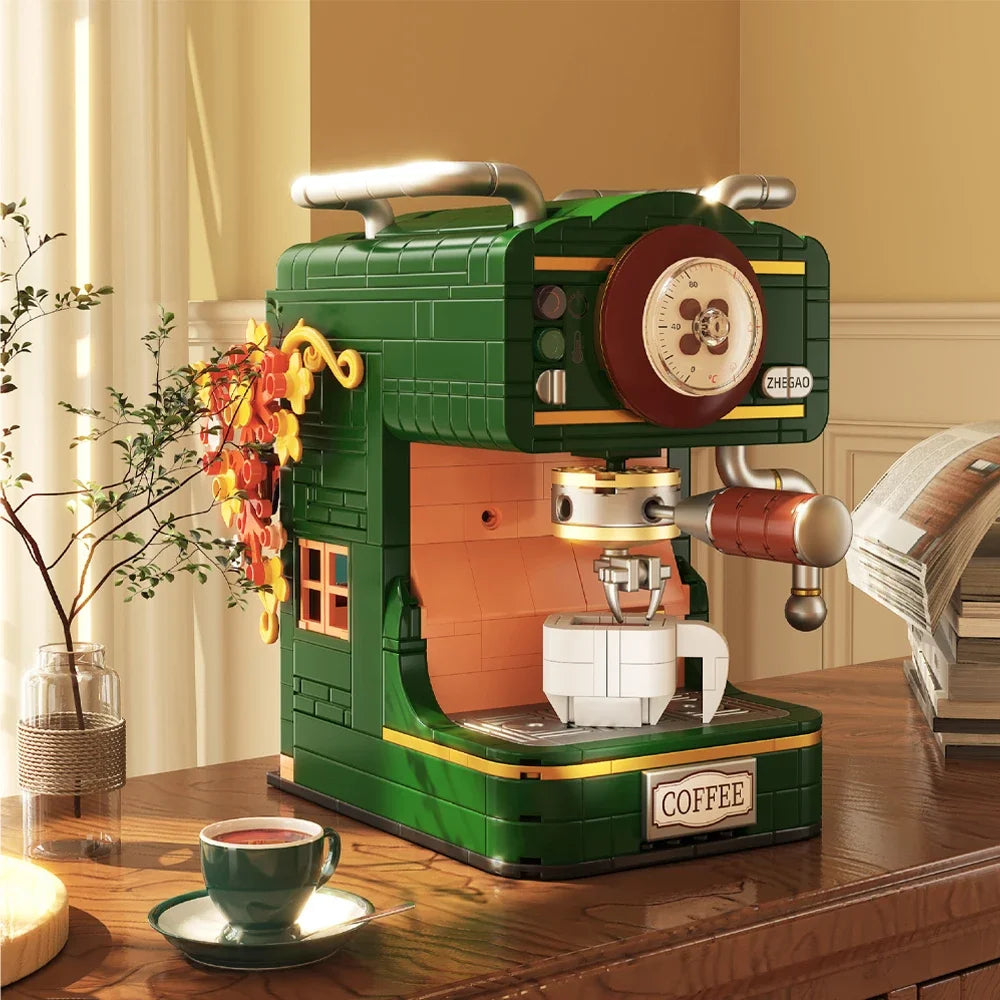 Coffee Maker Model Building Blocks Toys Diverse Coffee Machine Designs Kids Pretend Play Store Tool Collectibles and Decorative