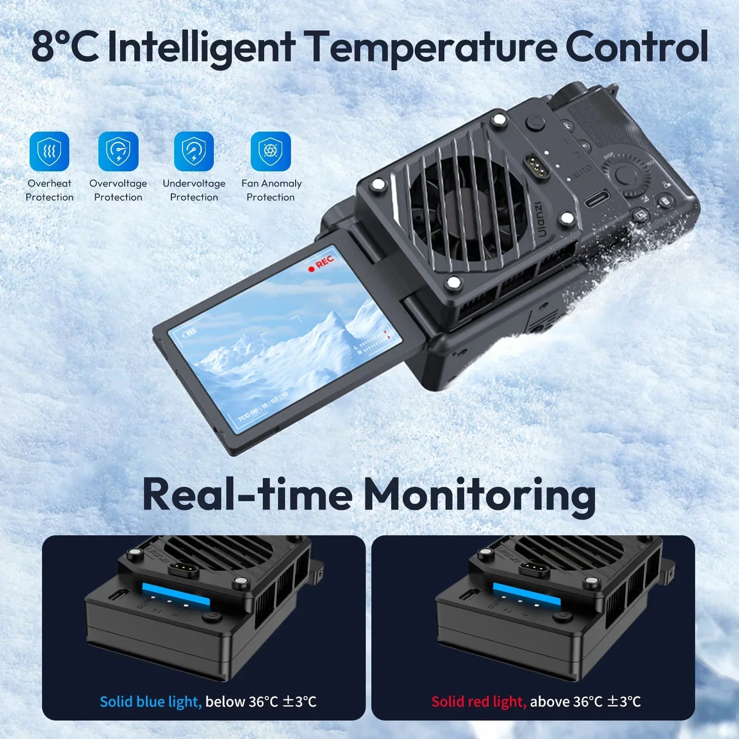 Ulanzi CU01 Thermostatic Semiconductor Camera Cooler Camera Cooling Fan Radiator 4K Recording Kit Heat Sink for Sony Canon Nikon