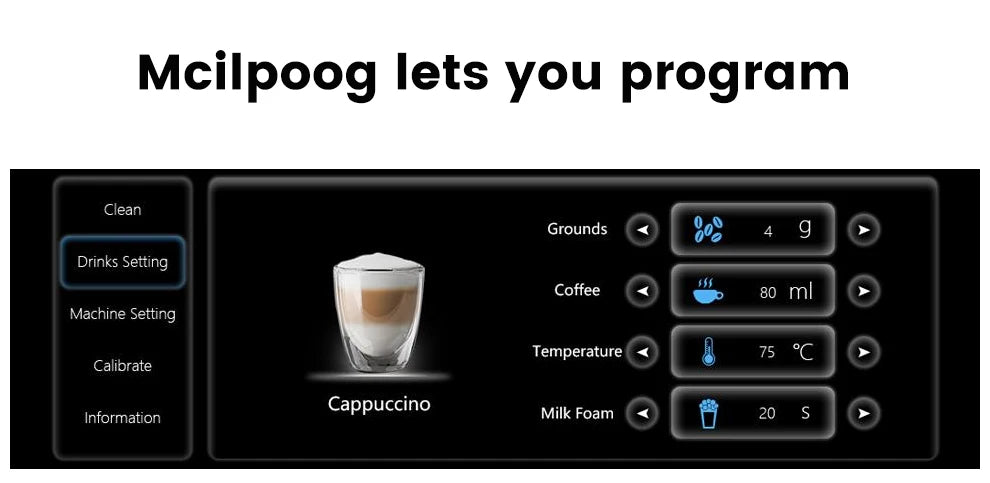 Mcilpoog CM1001-7" colorfAutomatic Espresso Machine with Milk Frother,  11 Flavors for Home & Office