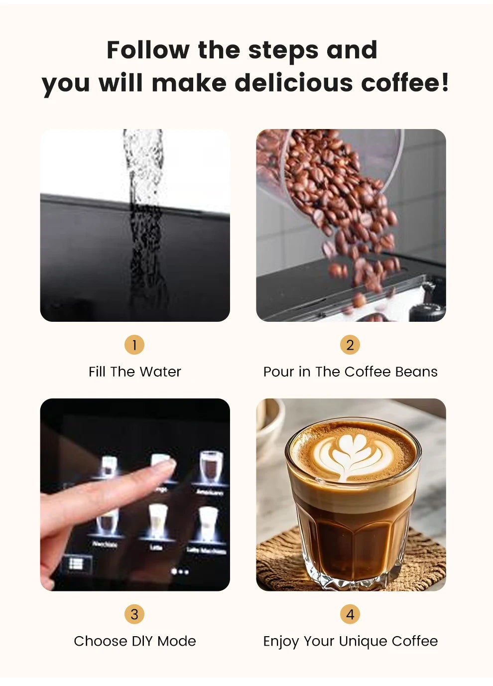 Mcilpoog CM1001-7" colorfAutomatic Espresso Machine with Milk Frother,  11 Flavors for Home & Office